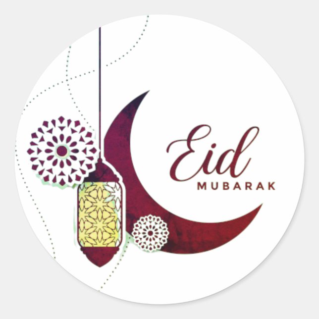 Pegatina Redonda Linterna de Eid Mubarak (Anverso)
