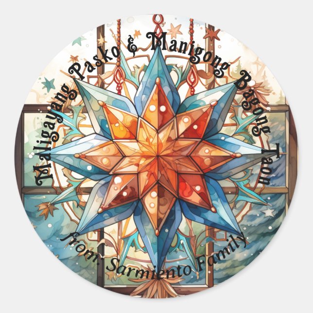 Pegatina Redonda Linterna de Navidades filipinos: Parol Paskong Pin (Anverso)