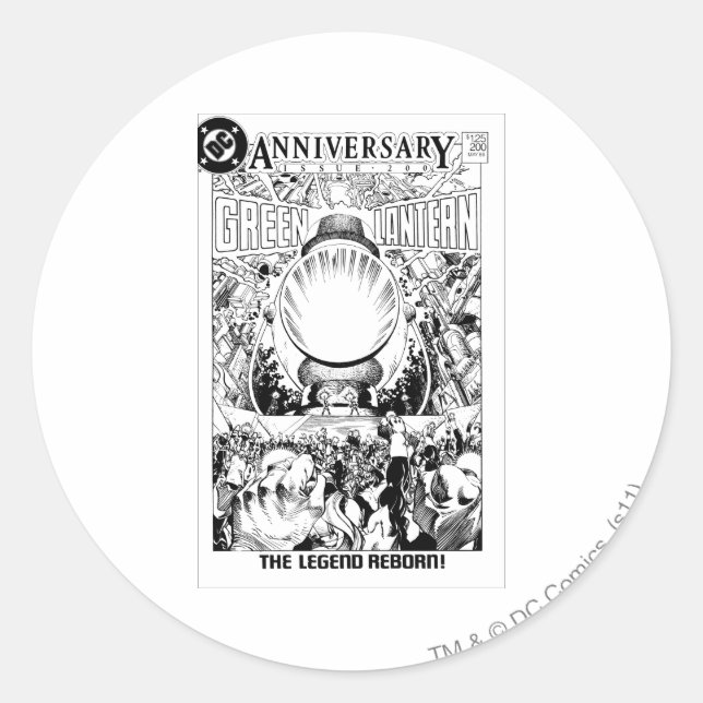 Pegatina Redonda Linterna verde - La leyenda renacida, negra y blan (Anverso)