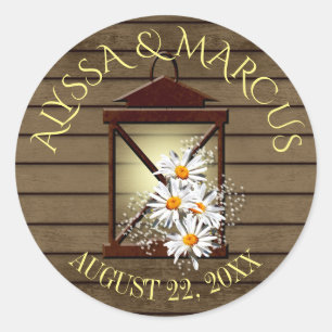 Pegatina Redonda Linterna y madera de granero rústica