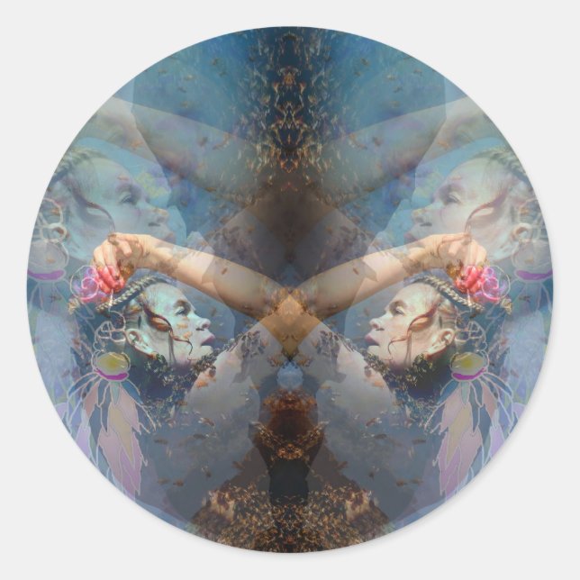 Pegatina Redonda linternas de plumas oscilantes (Anverso)