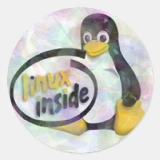 Pegatina Redonda LINUX INSIDE Tux el logotipo del pingüino de Linux