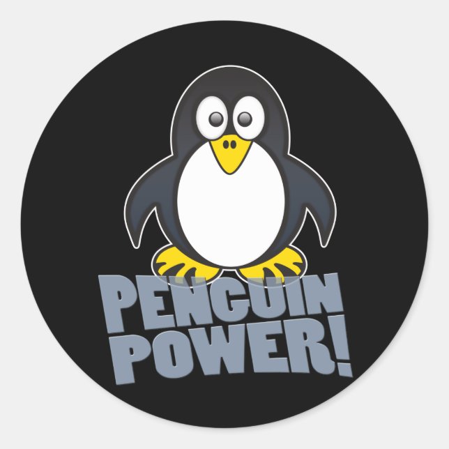 Pegatina Redonda Linux Penguin Power (Anverso)