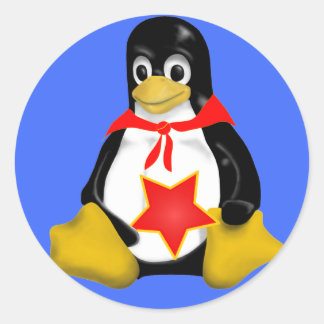 PEGATINA REDONDA LINUX TUX COMUNISTA PARTISAN