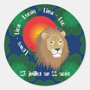 Pegatina Redonda Lion 23 juillet au 22 août Autocollants