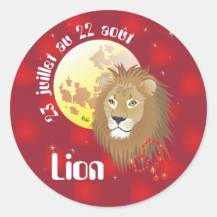 Pegatina Redonda Lion 23 juillet au 22 août Autocollants