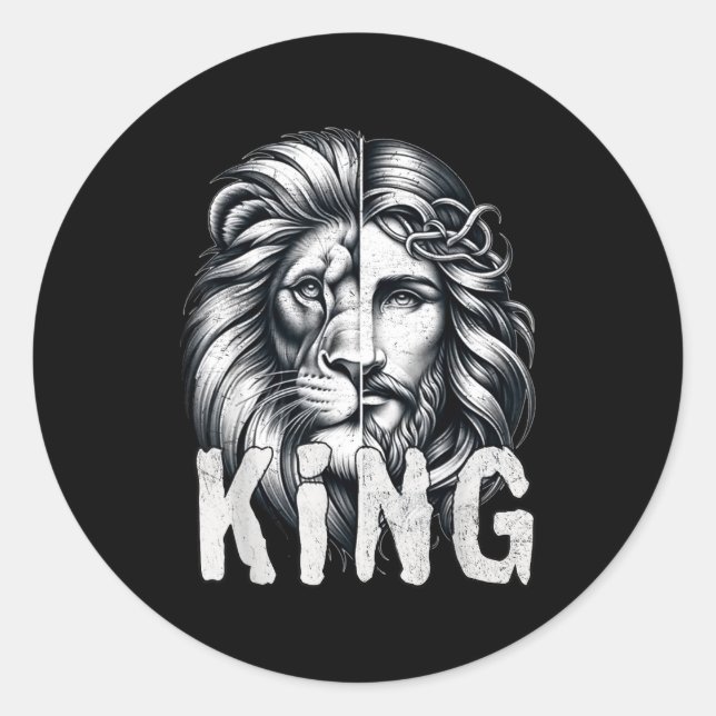 Pegatina Redonda Lion And Jesus King Christian Faith Design  (Anverso)