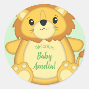 Pegatina Redonda Lion Baby Shower Safari