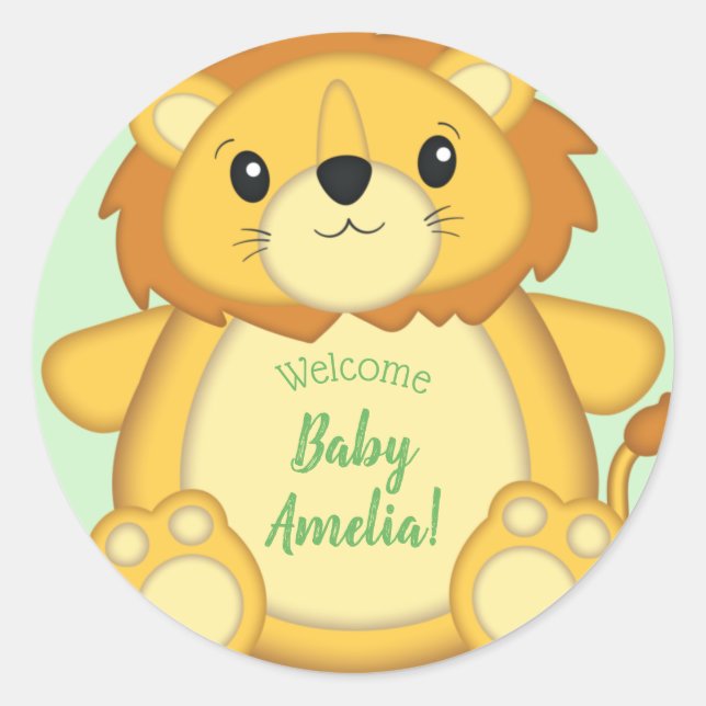 Pegatina Redonda Lion Baby Shower Safari (Anverso)
