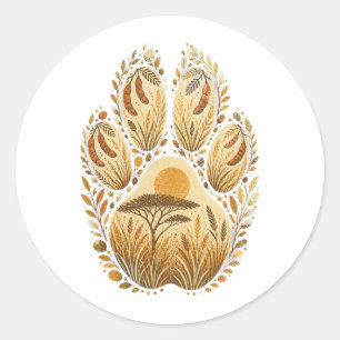 Pegatina Redonda Lion Botanical Footprint Nature Sticker