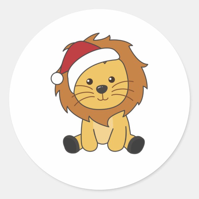 Pegatina Redonda Lion Christmas Snow Winter Animals Lions (Anverso)