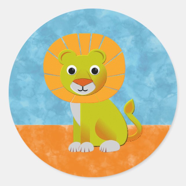 Pegatina Redonda Lion Cutáneo En Fondo Acuático (Anverso)