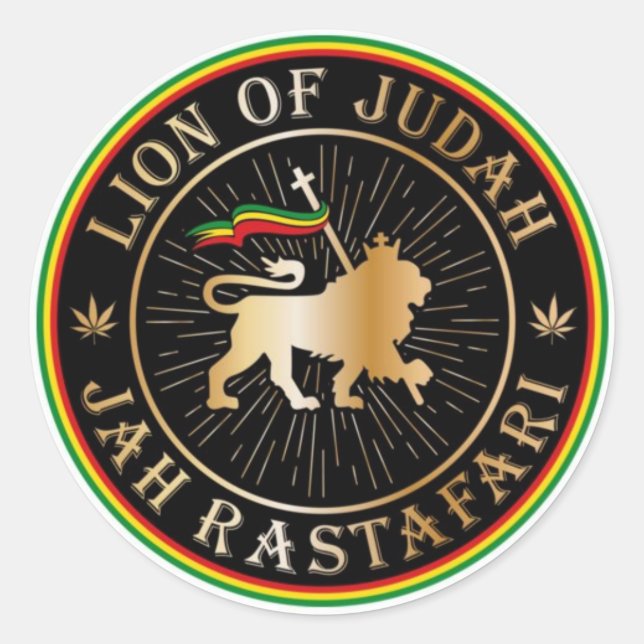 Pegatina Redonda Lion of Judah - Jah Rastafari - Sticker Aufkleber (Anverso)