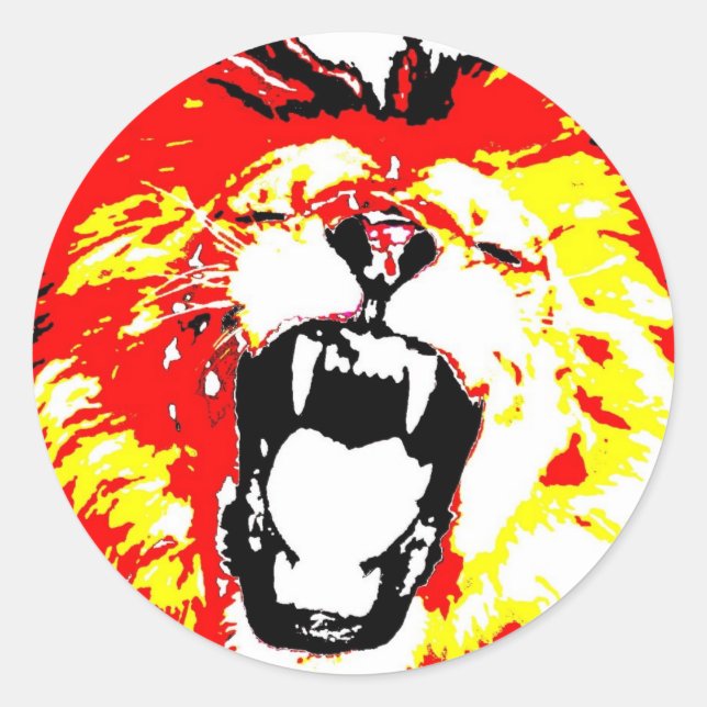 Pegatina Redonda Lion Roaring (Anverso)