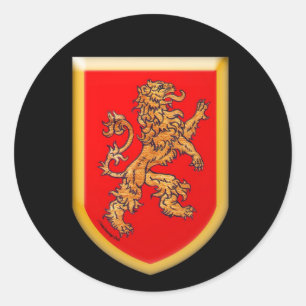 Pegatina Redonda Lion Shield Gold Red