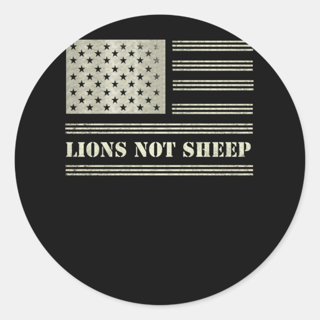 Pegatina Redonda Lions Not Sheep USA Flag Independence Day (Anverso)