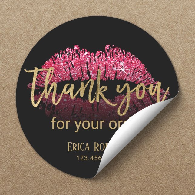 Pegatina Redonda Lip LipStick Business Gold Script Gracias (Subido por el creador)