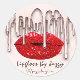 Pegatina Redonda Lipgloss By IG Rosa Red Drin Productos Cosméticos