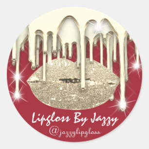 Pegatina Redonda Lipgloss Makeup Dorado Drits Packaging Red Ruby