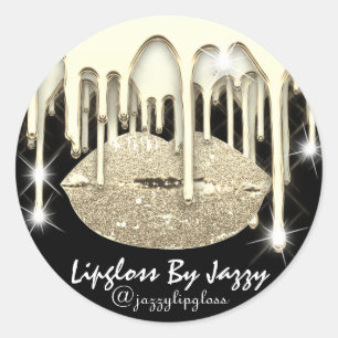 Pegatina Redonda Lipgloss Makeup Gold Drips Empaquetado Spark vip