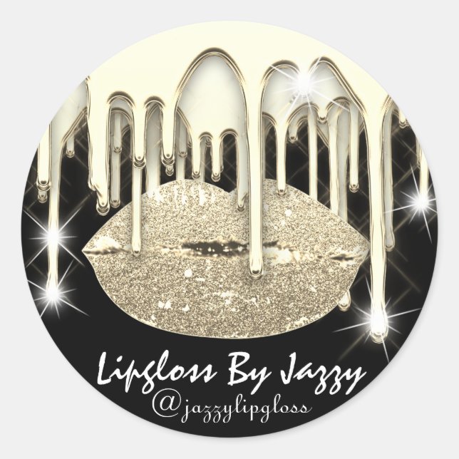 Pegatina Redonda Lipgloss Makeup Gold Drips Empaquetado Spark vip (Anverso)