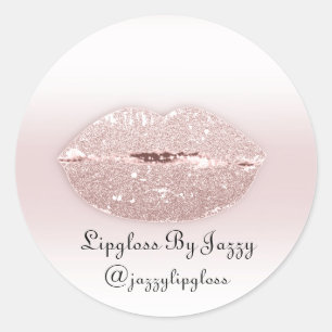 Pegatina Redonda Lipgloss Makeup Packaging Rosa Rubor Girly Purpuri