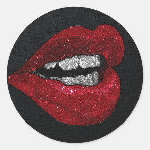 Pegatina Redonda LIPS CALIENTES purpurina
