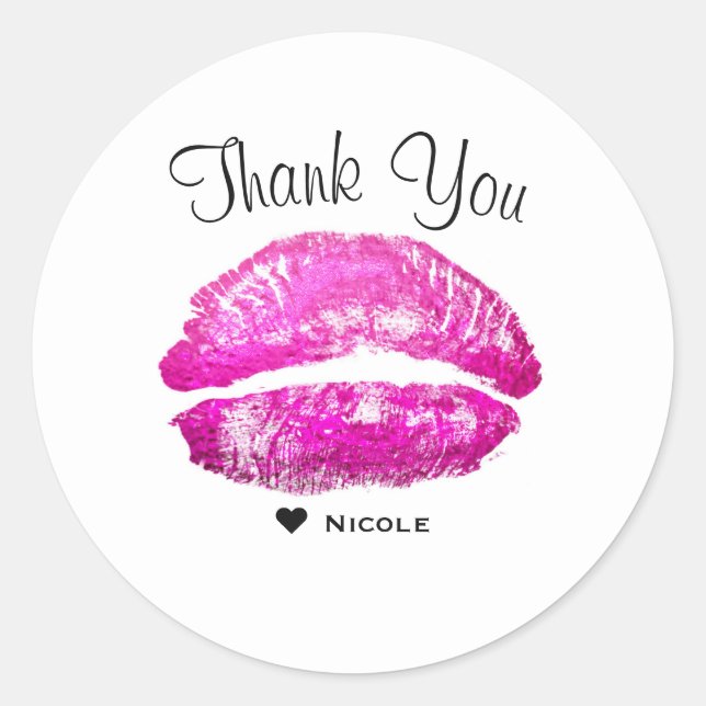 Pegatina Redonda Lips rosados besar maquillaje Belleza Glam Moda Pe (Anverso)