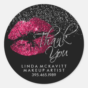 Pegatina Redonda Lipstick Purpurina Rosado Caliente 💋 Silver Gra