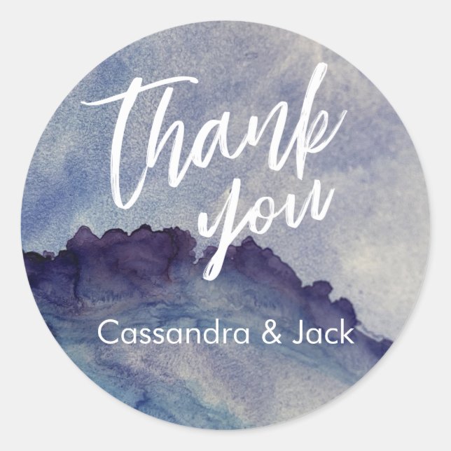 Pegatina Redonda Liquidez azul y púrpura Abstract Art Casual Hand (Anverso)