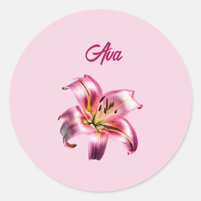 Pegatina Redonda Lirio asiático rosado holográfico irlandés (Anverso)