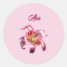 Pegatina Redonda Lirio asiático rosado holográfico irlandés