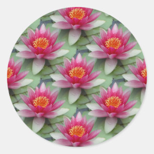 Pegatina Redonda Lirio de agua rosa Lotus
