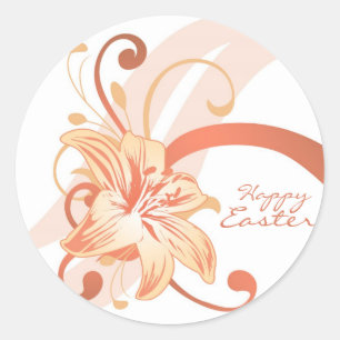 Pegatina Redonda Lirio de pascua en naranja