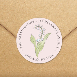 Pegatina Redonda Lirio del Valle Mayo Rosa Floral Dirección de Devo