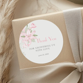 Pegatina Redonda Lirio Rosa Green deja Baby Shower Gracias
