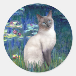 Pegatina Redonda Lirios 5 - Gato siamés Blue Point