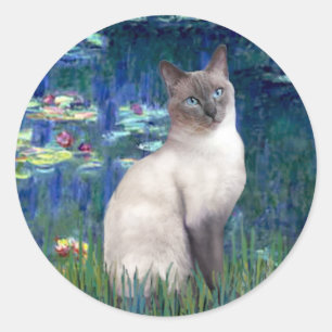 Pegatina Redonda Lirios 5 - Gato siamés Blue Point