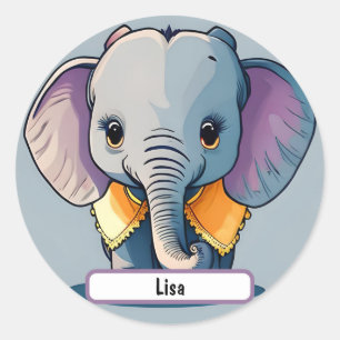 Pegatina Redonda Lisa, la bebé elefante, ¡con el Personalizado Name