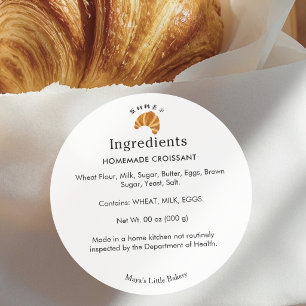 Pegatina Redonda Lista de Ingredientes de Croissant Rústico Product