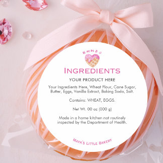 Pegatina Redonda Lista de ingredientes de gofres con corazón rosa m