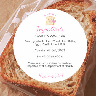 Pegatina Redonda Lista de Ingredientes de Pan Kawaii Panadería Rosa