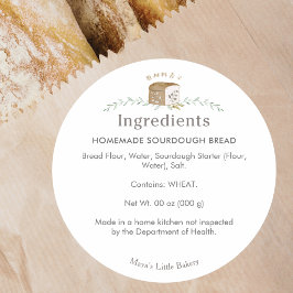 Pegatina Redonda Lista de ingredientes de panadería con logotipo de