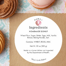 Pegatina Redonda Lista de ingredientes de panadería de donas rosada