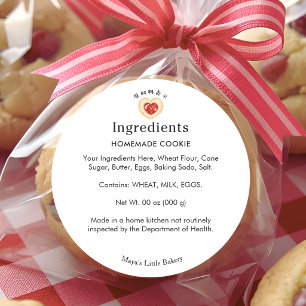 Pegatina Redonda Lista de Ingredientes de Panadería de Galletas Rus