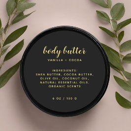 Pegatina Redonda lista de ingredientes negra elegante moderna