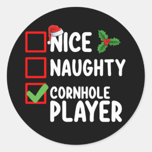 Pegatina Redonda Lista de Navidades de jugadores de Nice Naughty Co