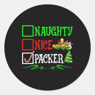 Pegatina Redonda Lista de Navidades de Naugher Packer Santa