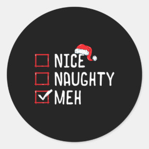 Pegatina Redonda Lista de Navidades de Nice Naughty Meh