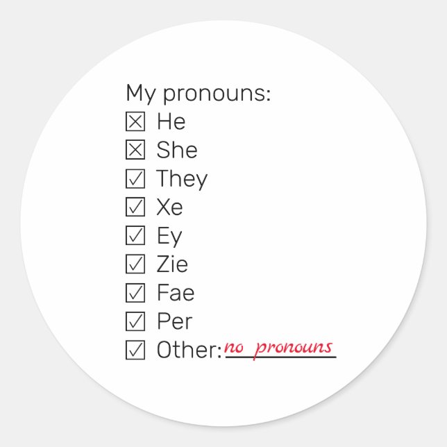 Pegatina Redonda Lista de neopronounes larga (Anverso)